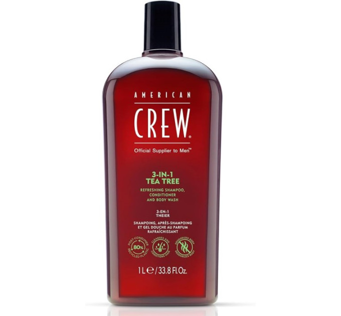 Шампунь, кондиционер и гель для душа с маслом чайного дерева American Crew 3-in-1 Tea Tree Refreshing Shampoo, Conditioner And Body Wash