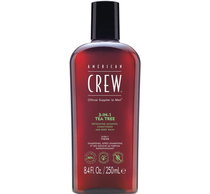 Шампунь, кондиционер и гель для душа с маслом чайного дерева American Crew 3-in-1 Tea Tree Refreshing Shampoo, Conditioner And Body Wash