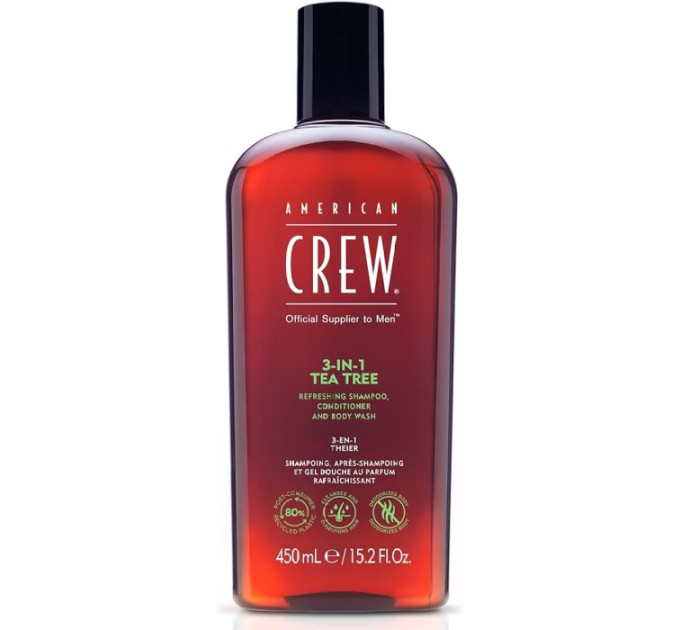 Шампунь, кондиционер и гель для душа с маслом чайного дерева American Crew 3-in-1 Tea Tree Refreshing Shampoo, Conditioner And Body Wash